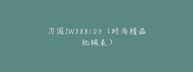 万国IW388103（时尚精品机械表）