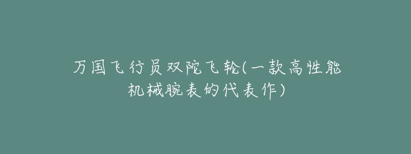 万国飞行员双陀飞轮(一款高性能机械腕表的代表作)